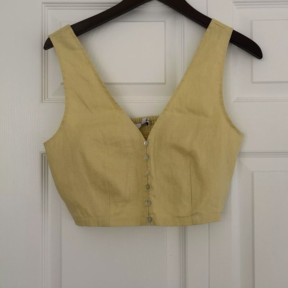 NWT Madewell Gwen Crop Vest Top Womens 2 Yellow Light Straw Linen Crop Top Shirt